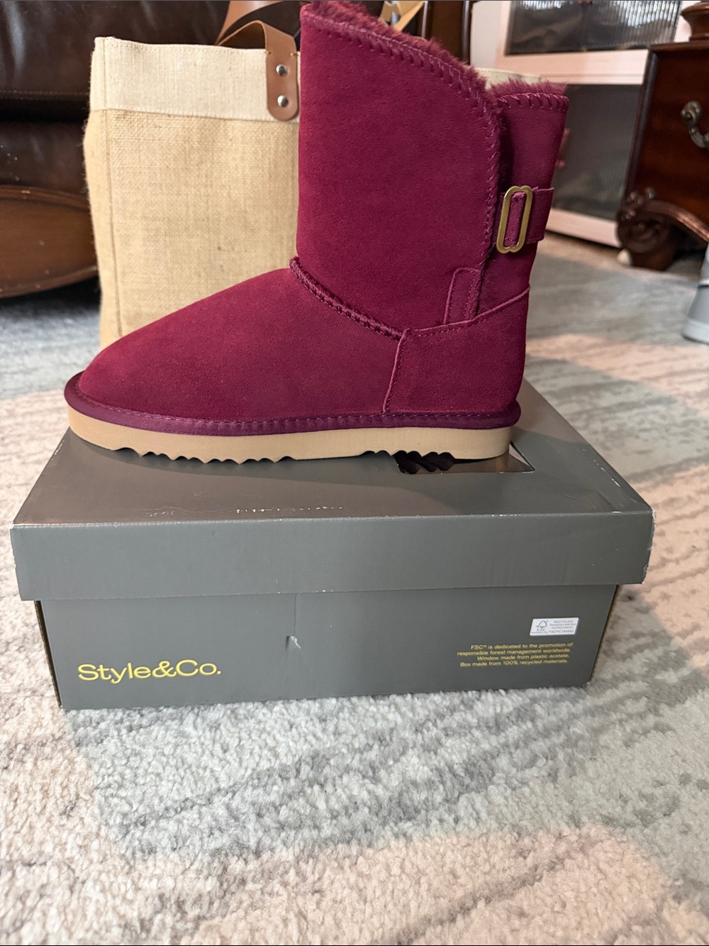 Style & Co. Women's Burgundy Suede Winter Boot